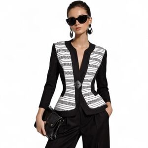 Joseph Ribkoff Black & White Geometric Peplum Jacket Size 10